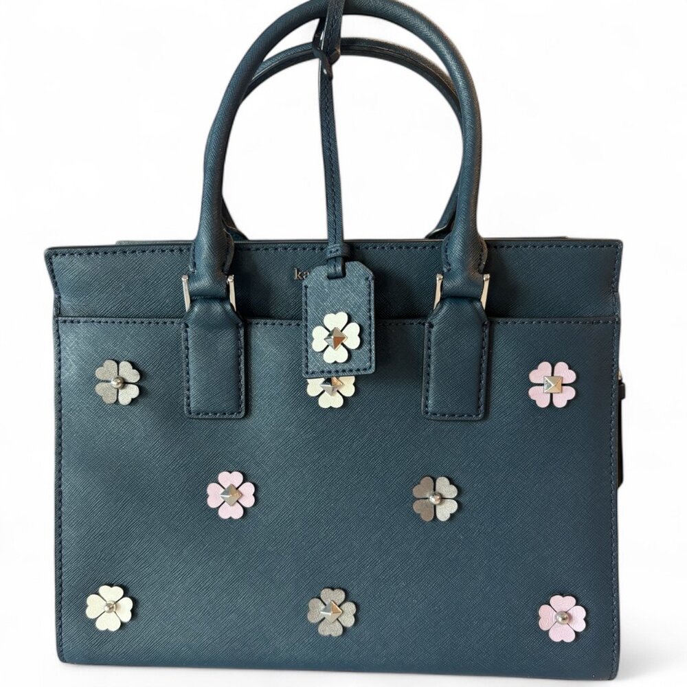 Kate Spade Cameron Flower Navy Medium Satchel with Crossbody strap - Picture 5 of 16